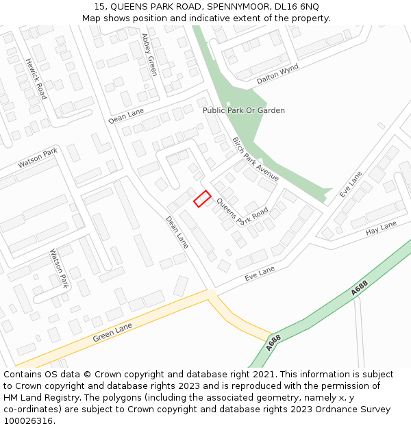 15, QUEENS PARK ROAD, SPENNYMOOR, DL16 6NQ: Location map and indicative extent of plot