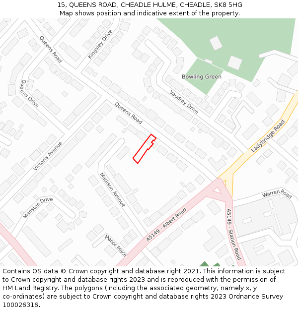 15, QUEENS ROAD, CHEADLE HULME, CHEADLE, SK8 5HG: Location map and indicative extent of plot