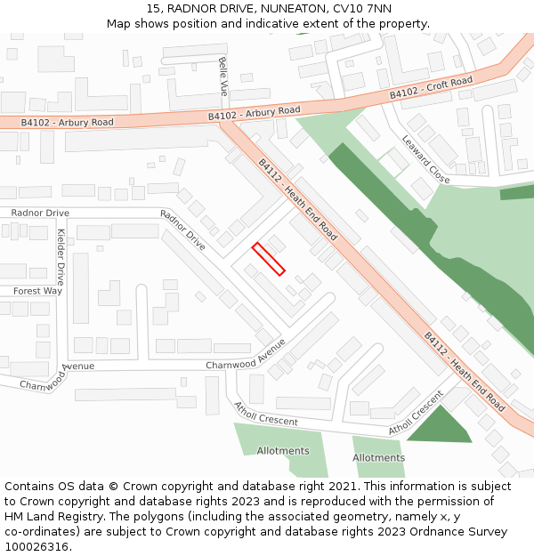 15, RADNOR DRIVE, NUNEATON, CV10 7NN: Location map and indicative extent of plot