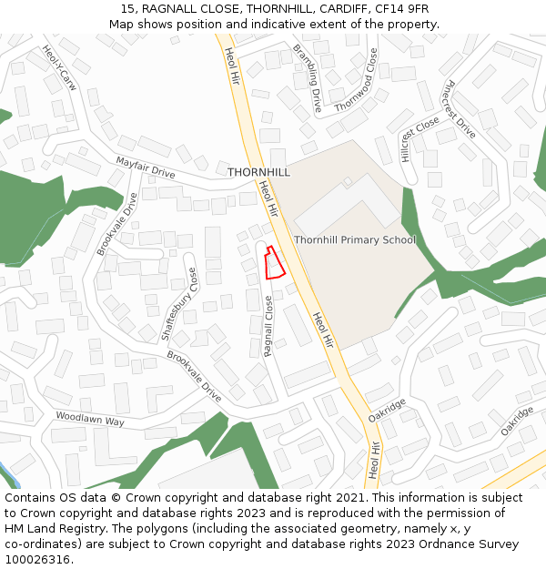 15, RAGNALL CLOSE, THORNHILL, CARDIFF, CF14 9FR: Location map and indicative extent of plot