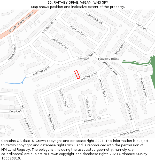 15, RAITHBY DRIVE, WIGAN, WN3 5PY: Location map and indicative extent of plot