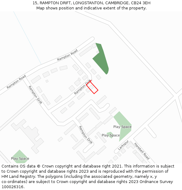 15, RAMPTON DRIFT, LONGSTANTON, CAMBRIDGE, CB24 3EH: Location map and indicative extent of plot