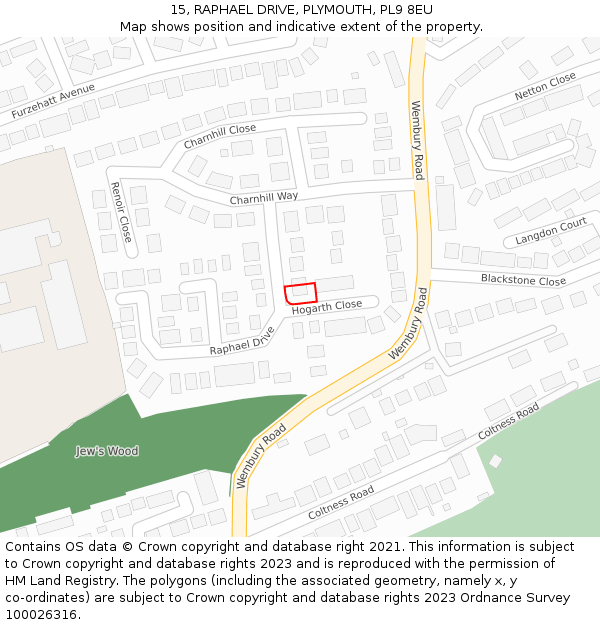 15, RAPHAEL DRIVE, PLYMOUTH, PL9 8EU: Location map and indicative extent of plot