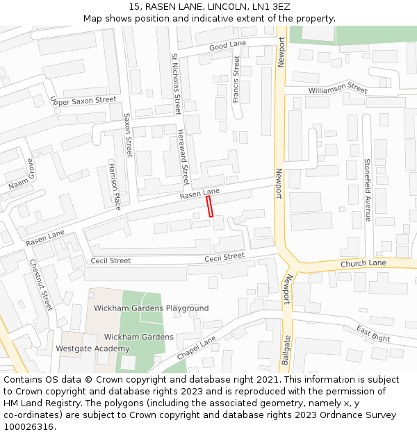 15, RASEN LANE, LINCOLN, LN1 3EZ: Location map and indicative extent of plot