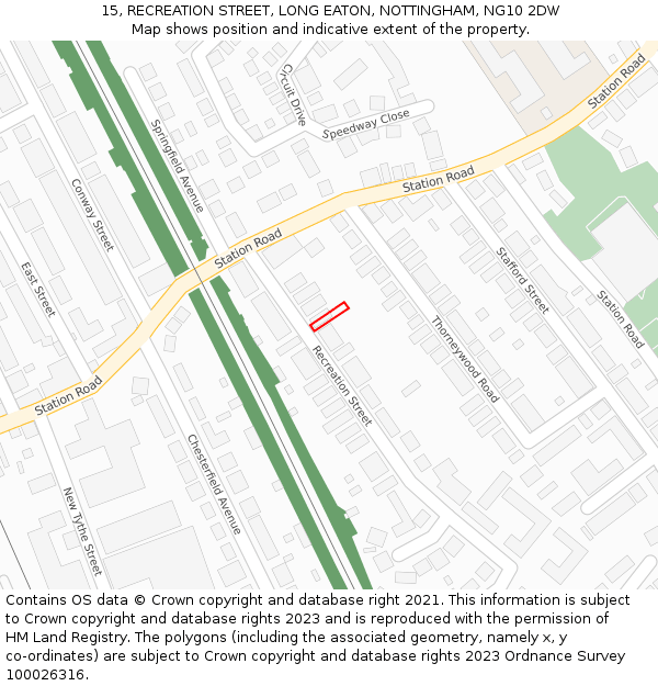 15, RECREATION STREET, LONG EATON, NOTTINGHAM, NG10 2DW: Location map and indicative extent of plot
