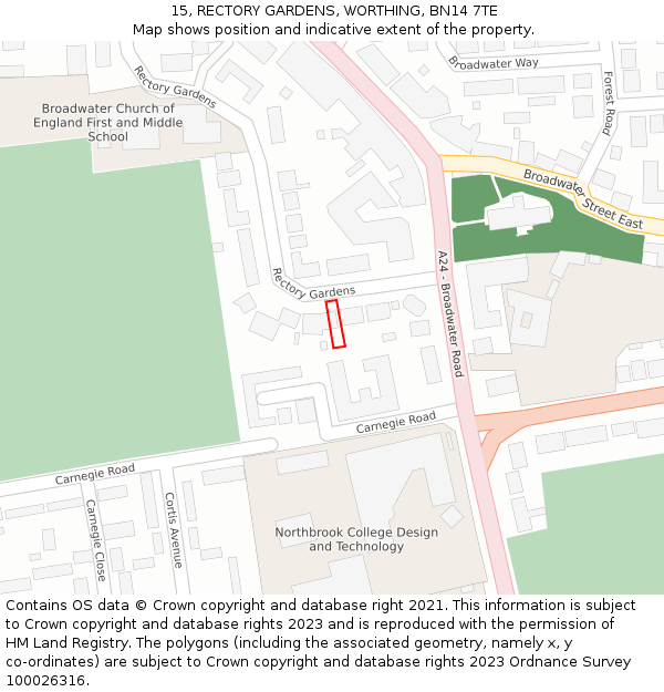 15, RECTORY GARDENS, WORTHING, BN14 7TE: Location map and indicative extent of plot