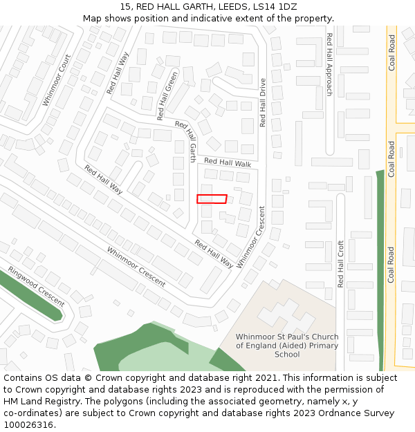 15, RED HALL GARTH, LEEDS, LS14 1DZ: Location map and indicative extent of plot
