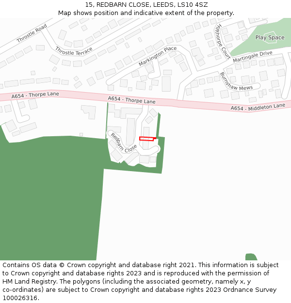 15, REDBARN CLOSE, LEEDS, LS10 4SZ: Location map and indicative extent of plot