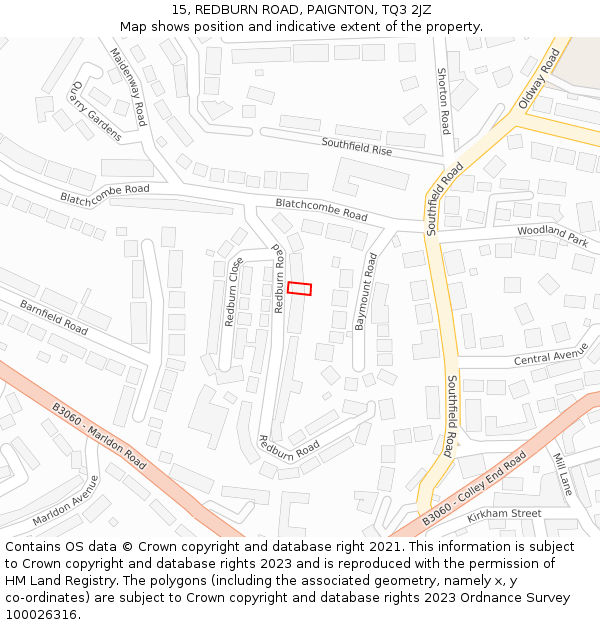 15, REDBURN ROAD, PAIGNTON, TQ3 2JZ: Location map and indicative extent of plot