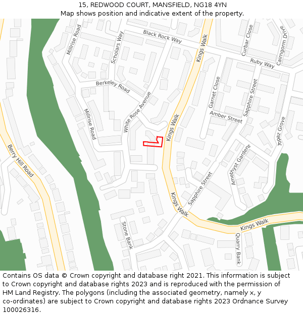 15, REDWOOD COURT, MANSFIELD, NG18 4YN: Location map and indicative extent of plot