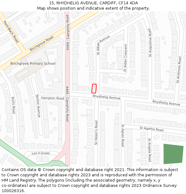 15, RHYDHELIG AVENUE, CARDIFF, CF14 4DA: Location map and indicative extent of plot