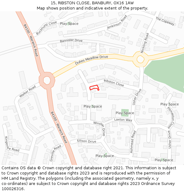 15, RIBSTON CLOSE, BANBURY, OX16 1AW: Location map and indicative extent of plot