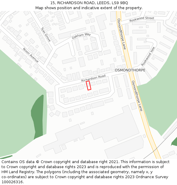 15, RICHARDSON ROAD, LEEDS, LS9 9BQ: Location map and indicative extent of plot