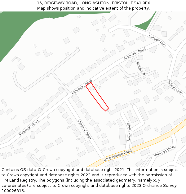 15, RIDGEWAY ROAD, LONG ASHTON, BRISTOL, BS41 9EX: Location map and indicative extent of plot