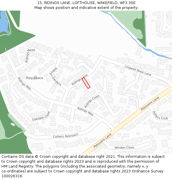 15, RIDINGS LANE, LOFTHOUSE, WAKEFIELD, WF3 3SE: Location map and indicative extent of plot