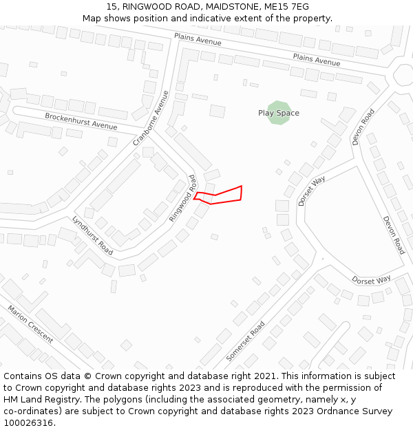 15, RINGWOOD ROAD, MAIDSTONE, ME15 7EG: Location map and indicative extent of plot