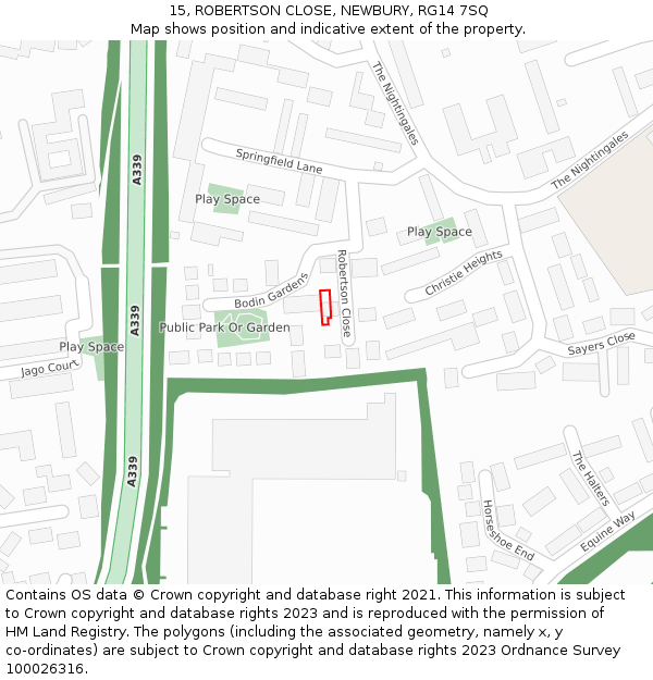 15, ROBERTSON CLOSE, NEWBURY, RG14 7SQ: Location map and indicative extent of plot