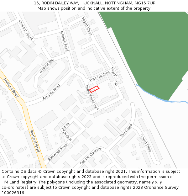 15, ROBIN BAILEY WAY, HUCKNALL, NOTTINGHAM, NG15 7UP: Location map and indicative extent of plot