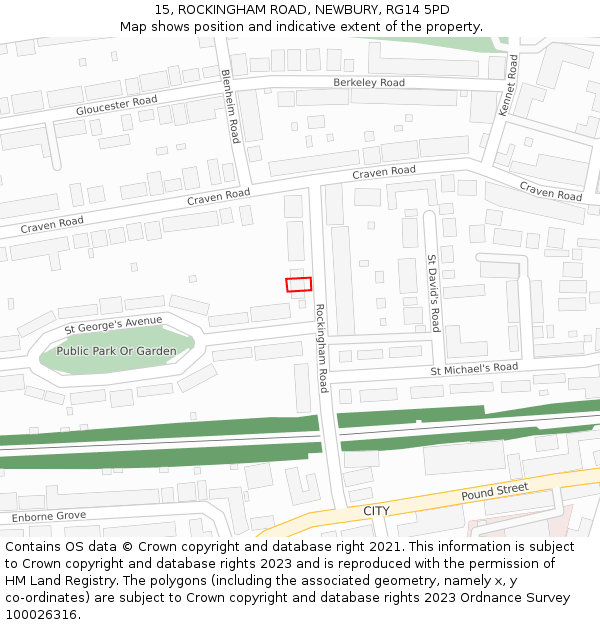 15, ROCKINGHAM ROAD, NEWBURY, RG14 5PD: Location map and indicative extent of plot