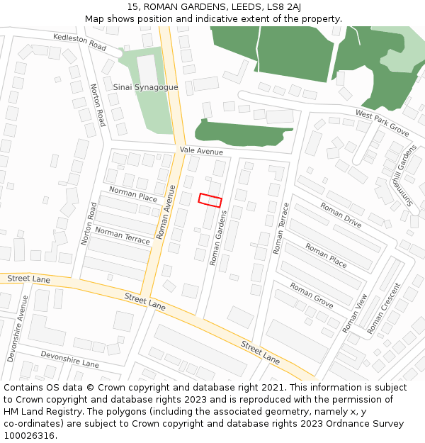 15, ROMAN GARDENS, LEEDS, LS8 2AJ: Location map and indicative extent of plot