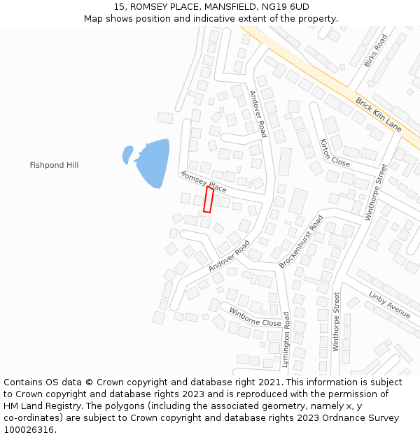 15, ROMSEY PLACE, MANSFIELD, NG19 6UD: Location map and indicative extent of plot