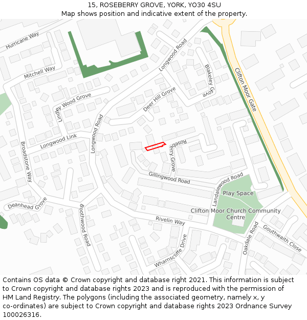 15, ROSEBERRY GROVE, YORK, YO30 4SU: Location map and indicative extent of plot