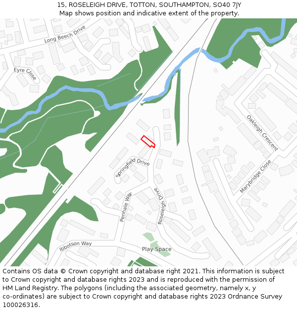 15, ROSELEIGH DRIVE, TOTTON, SOUTHAMPTON, SO40 7JY: Location map and indicative extent of plot