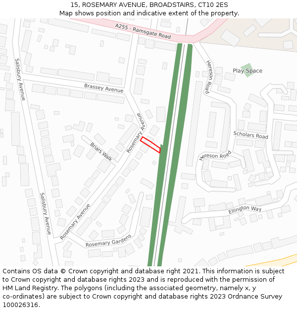 15, ROSEMARY AVENUE, BROADSTAIRS, CT10 2ES: Location map and indicative extent of plot