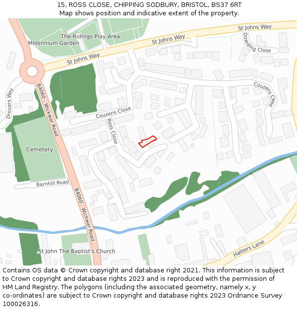 15, ROSS CLOSE, CHIPPING SODBURY, BRISTOL, BS37 6RT: Location map and indicative extent of plot
