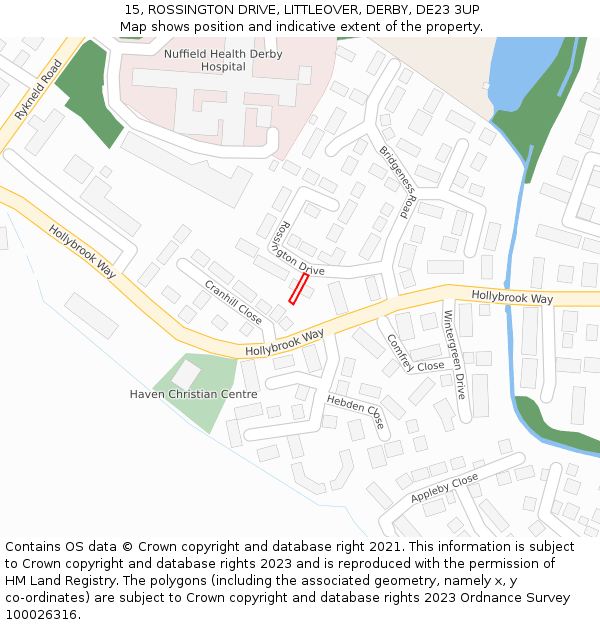15, ROSSINGTON DRIVE, LITTLEOVER, DERBY, DE23 3UP: Location map and indicative extent of plot