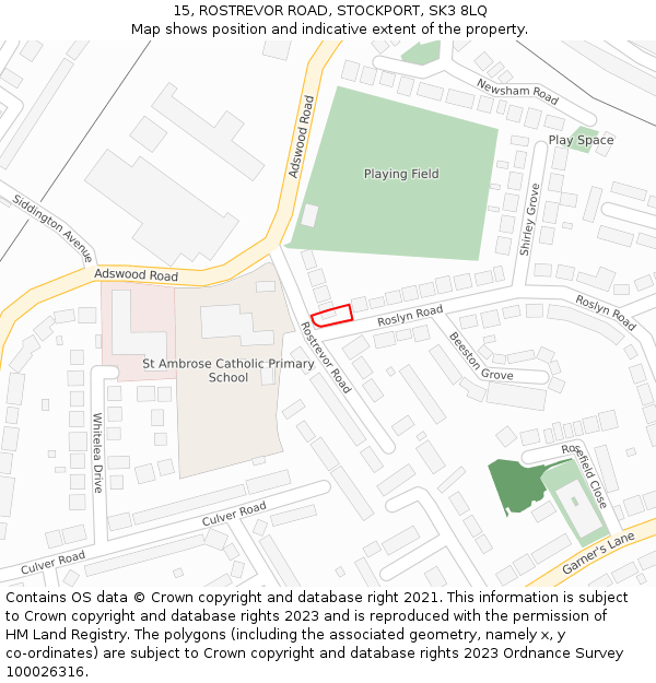 15, ROSTREVOR ROAD, STOCKPORT, SK3 8LQ: Location map and indicative extent of plot