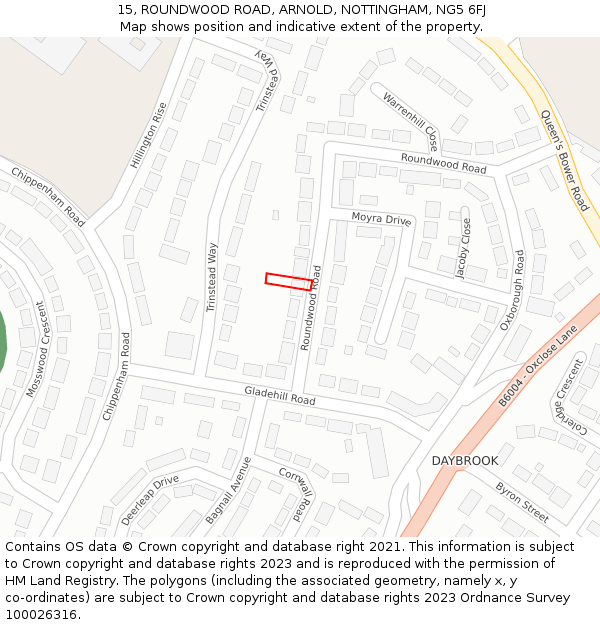 15, ROUNDWOOD ROAD, ARNOLD, NOTTINGHAM, NG5 6FJ: Location map and indicative extent of plot