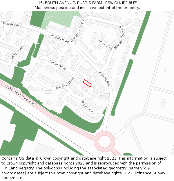15, ROUTH AVENUE, PURDIS FARM, IPSWICH, IP3 8UZ: Location map and indicative extent of plot