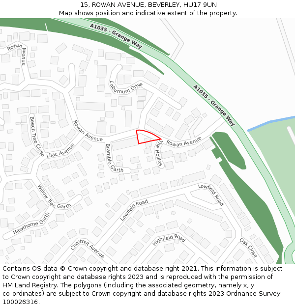 15, ROWAN AVENUE, BEVERLEY, HU17 9UN: Location map and indicative extent of plot