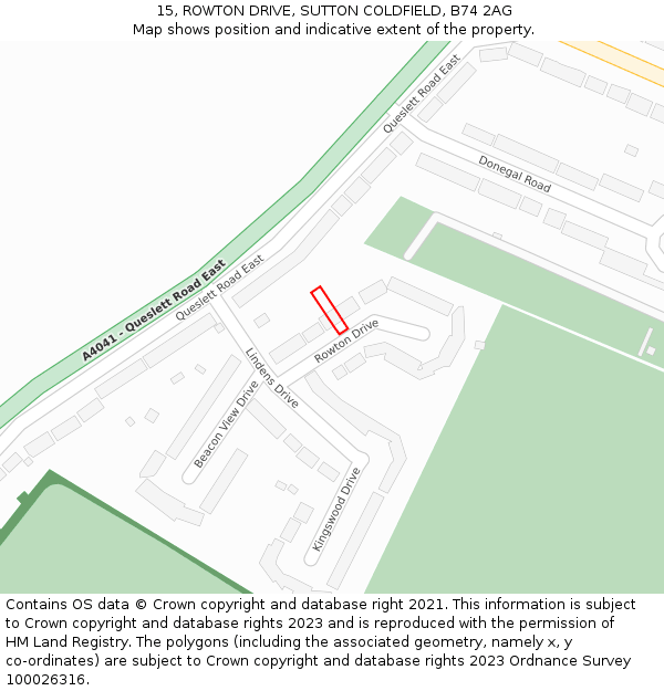 15, ROWTON DRIVE, SUTTON COLDFIELD, B74 2AG: Location map and indicative extent of plot