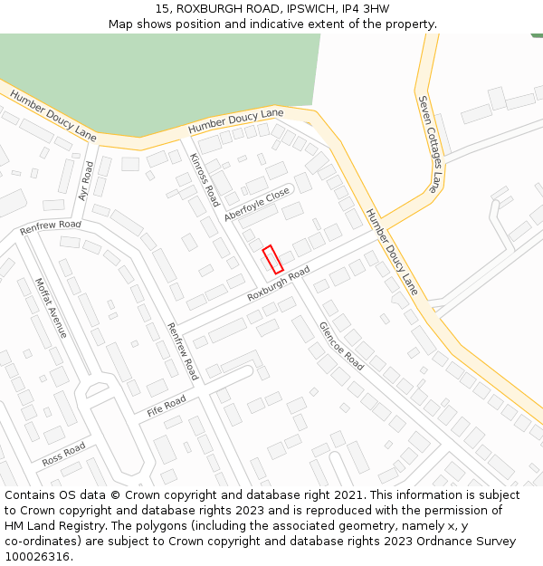 15, ROXBURGH ROAD, IPSWICH, IP4 3HW: Location map and indicative extent of plot