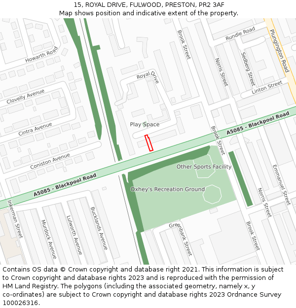 15, ROYAL DRIVE, FULWOOD, PRESTON, PR2 3AF: Location map and indicative extent of plot