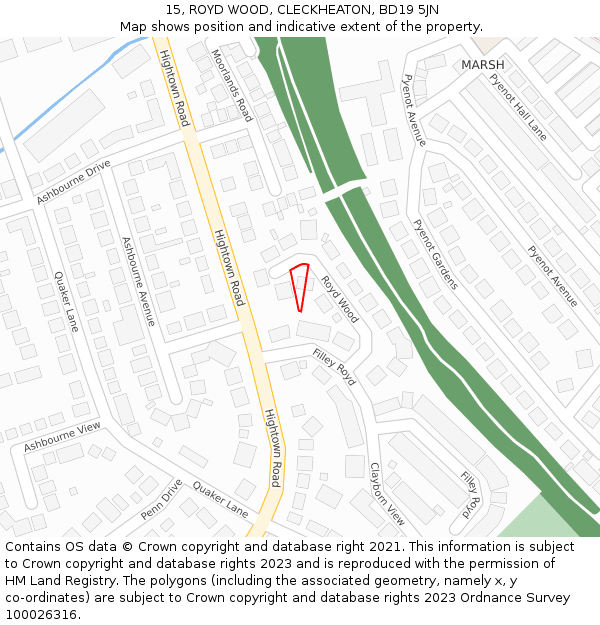15, ROYD WOOD, CLECKHEATON, BD19 5JN: Location map and indicative extent of plot