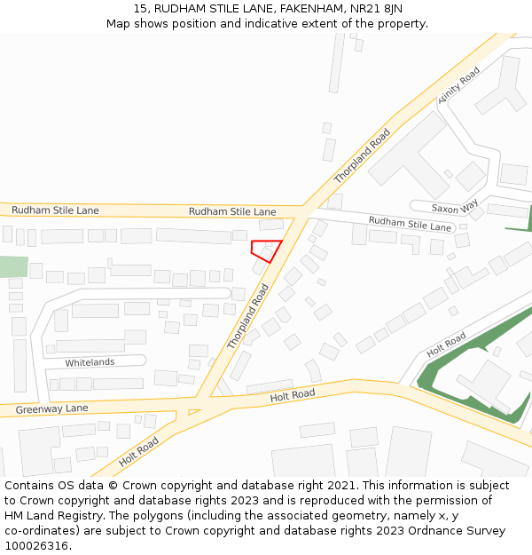 15, RUDHAM STILE LANE, FAKENHAM, NR21 8JN: Location map and indicative extent of plot