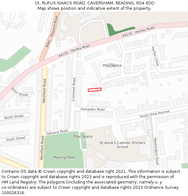 15, RUFUS ISAACS ROAD, CAVERSHAM, READING, RG4 6DD: Location map and indicative extent of plot