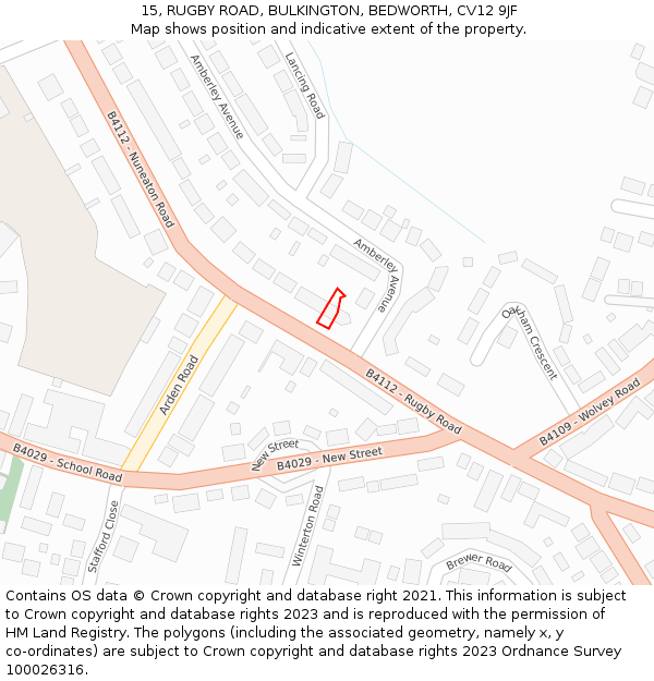 15, RUGBY ROAD, BULKINGTON, BEDWORTH, CV12 9JF: Location map and indicative extent of plot