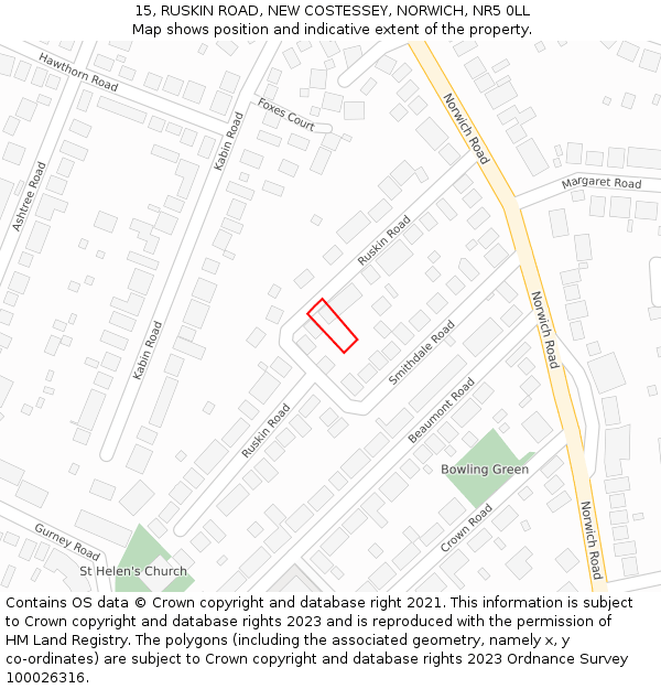 15, RUSKIN ROAD, NEW COSTESSEY, NORWICH, NR5 0LL: Location map and indicative extent of plot
