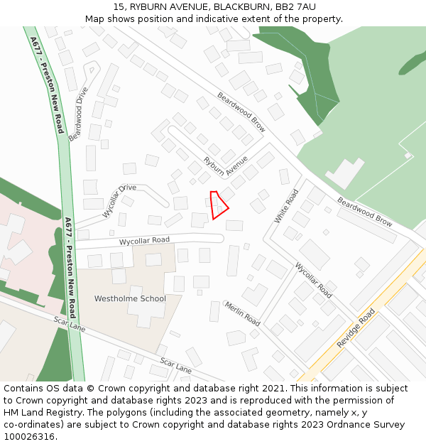 15, RYBURN AVENUE, BLACKBURN, BB2 7AU: Location map and indicative extent of plot