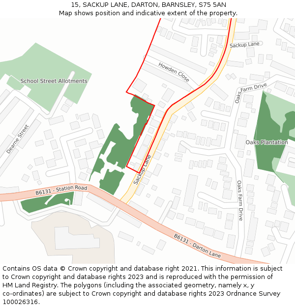 15, SACKUP LANE, DARTON, BARNSLEY, S75 5AN: Location map and indicative extent of plot