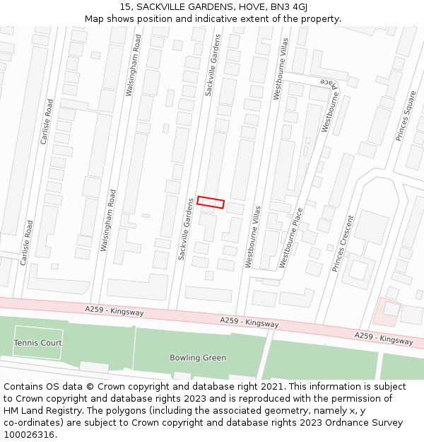 15, SACKVILLE GARDENS, HOVE, BN3 4GJ: Location map and indicative extent of plot