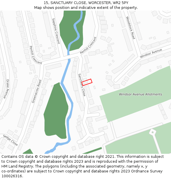 15, SANCTUARY CLOSE, WORCESTER, WR2 5PY: Location map and indicative extent of plot