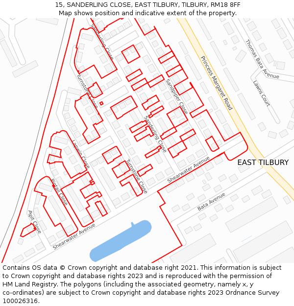 15, SANDERLING CLOSE, EAST TILBURY, TILBURY, RM18 8FF: Location map and indicative extent of plot