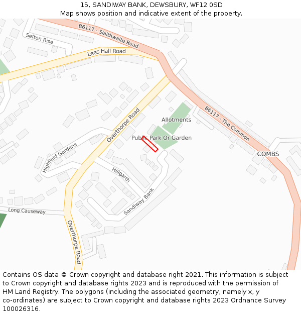 15, SANDIWAY BANK, DEWSBURY, WF12 0SD: Location map and indicative extent of plot