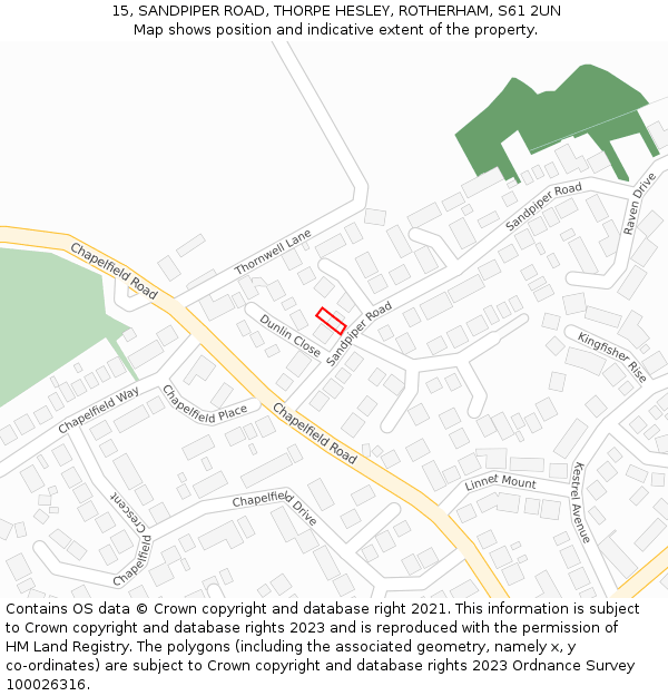 15, SANDPIPER ROAD, THORPE HESLEY, ROTHERHAM, S61 2UN: Location map and indicative extent of plot