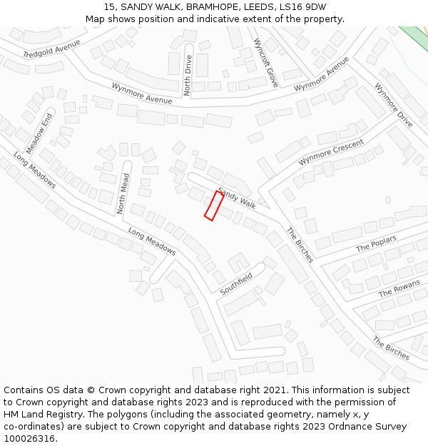 15, SANDY WALK, BRAMHOPE, LEEDS, LS16 9DW: Location map and indicative extent of plot